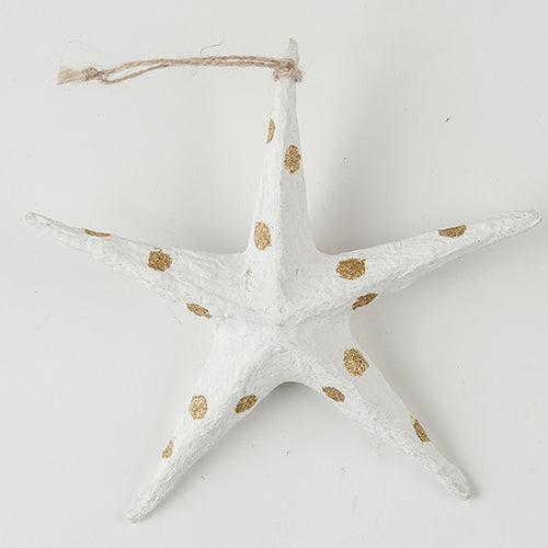 Papier Mache Star Xmas Decoration - White